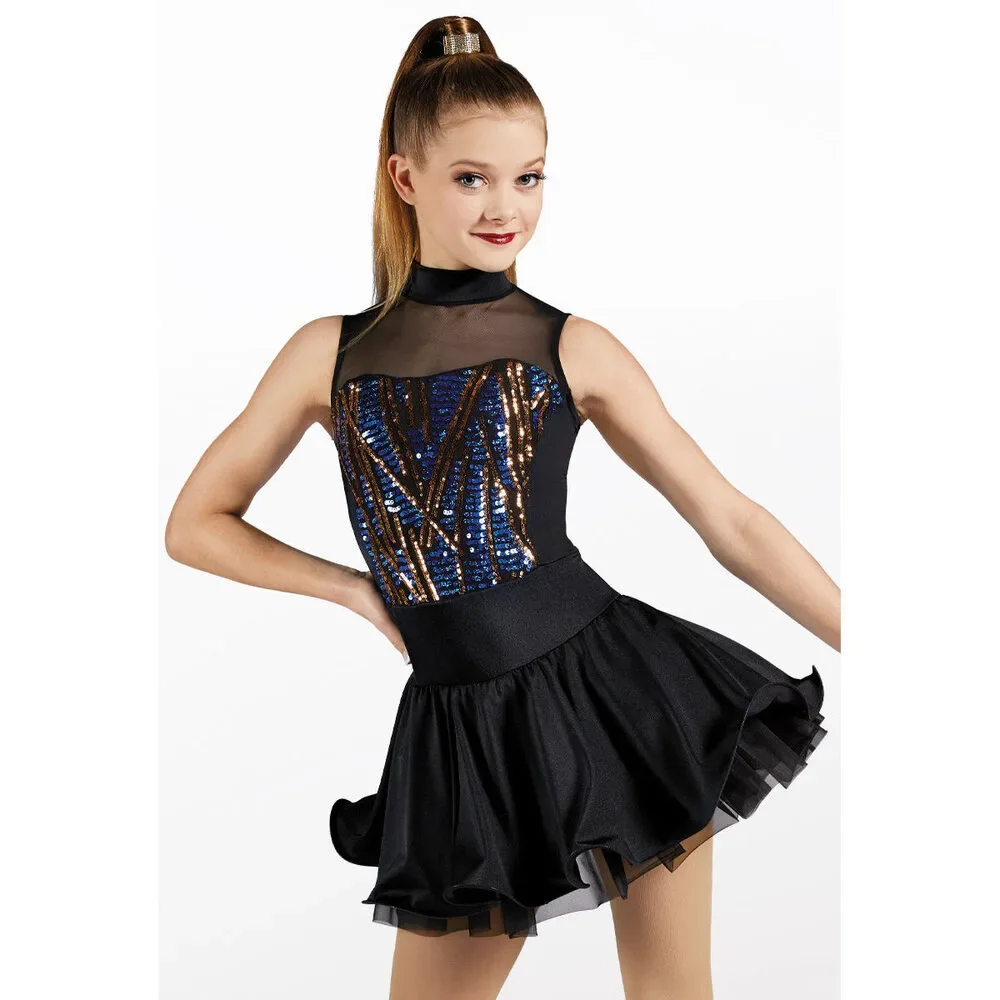 Pre-Owned Dance Costume Weissman 12418 Medium Child Royal Blue Dress Jazz Sequin
